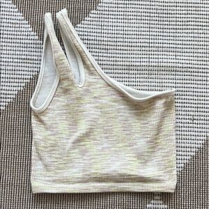 Asymmetrical Cream and Yellow Crop Top